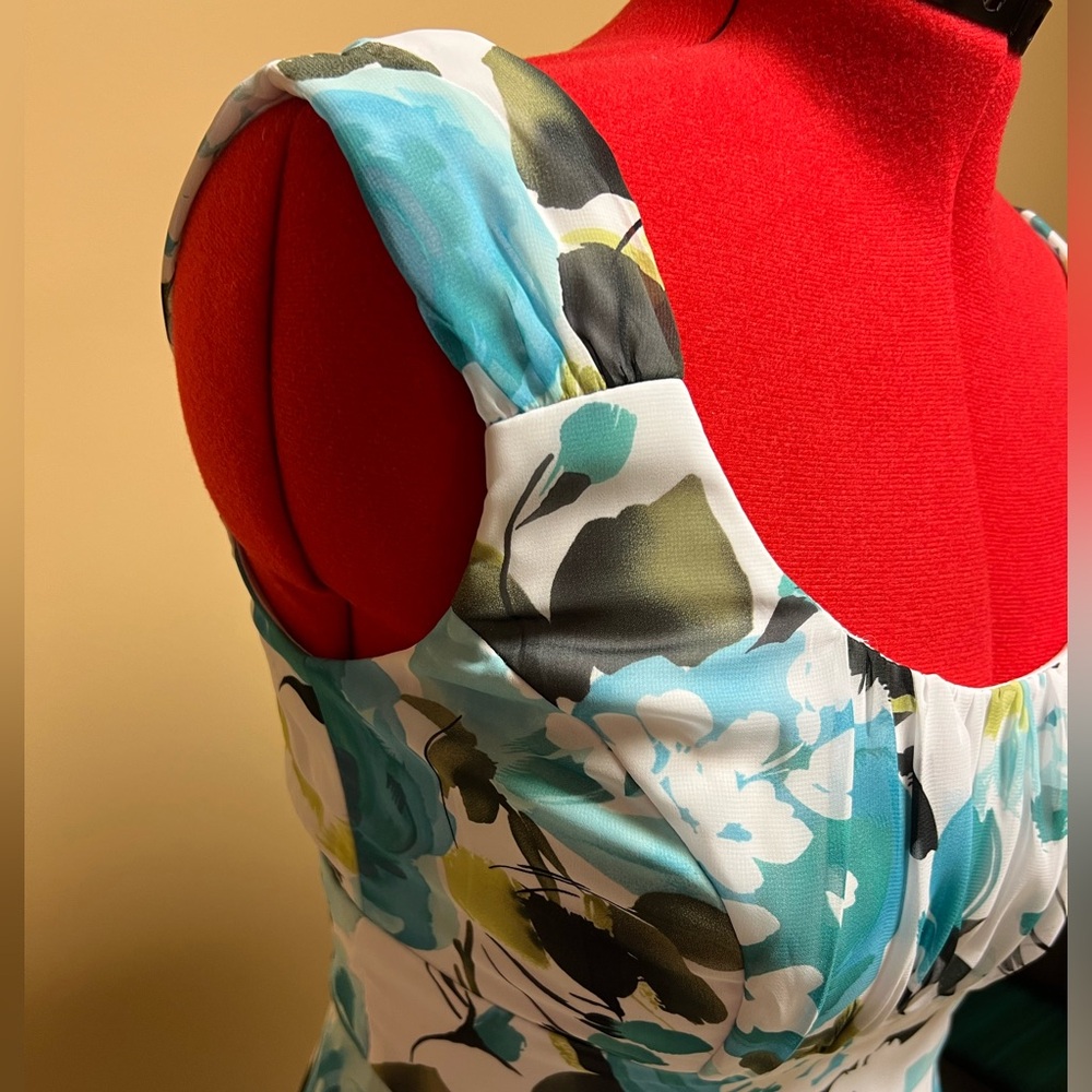 Connected Apparel Teal and Black Floral Midi Dress - Picture 4 of 9